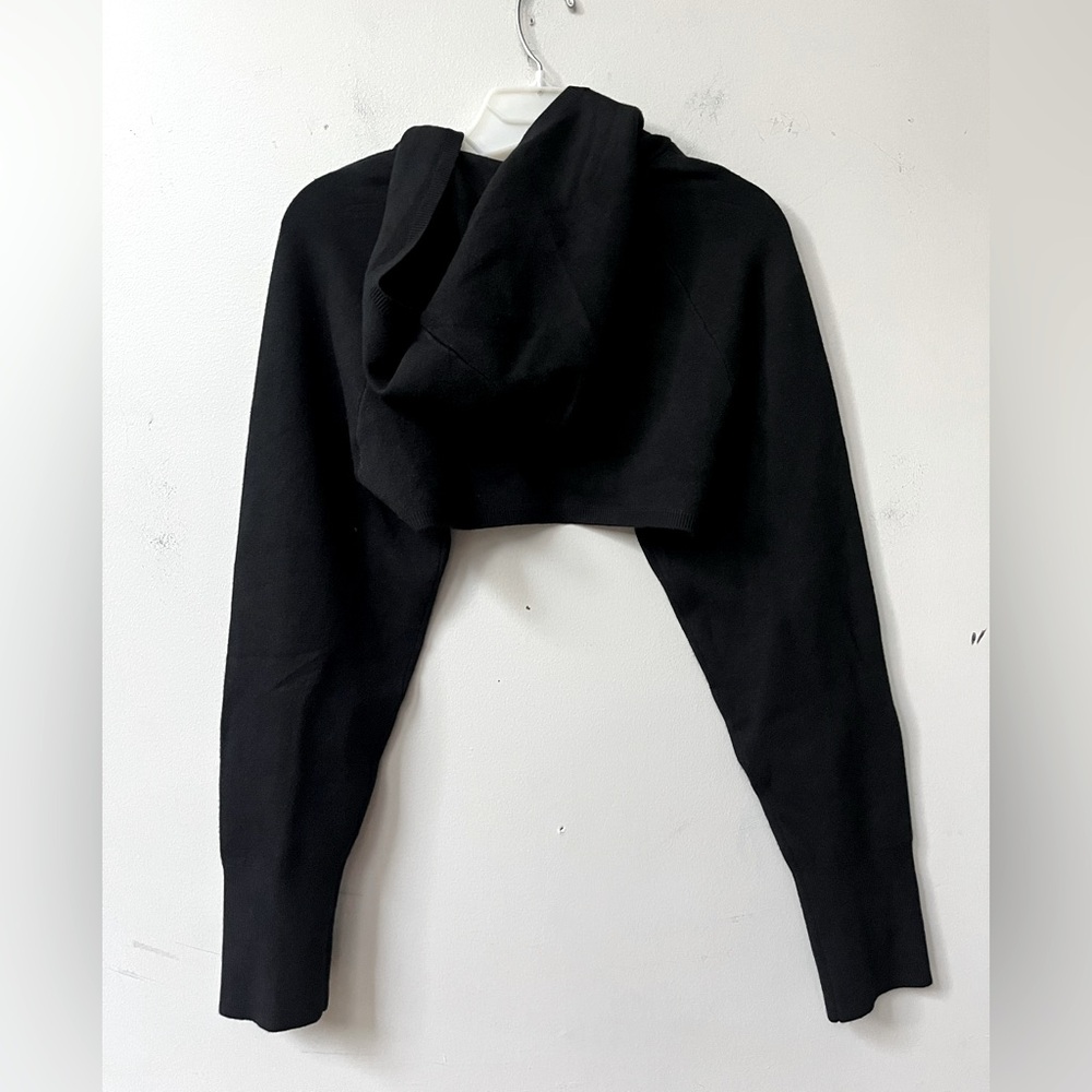 Wild Fable Hooded Cropped Sweater Shrug Womens Medium Black Open Front NWT - Picture 5 of 9
